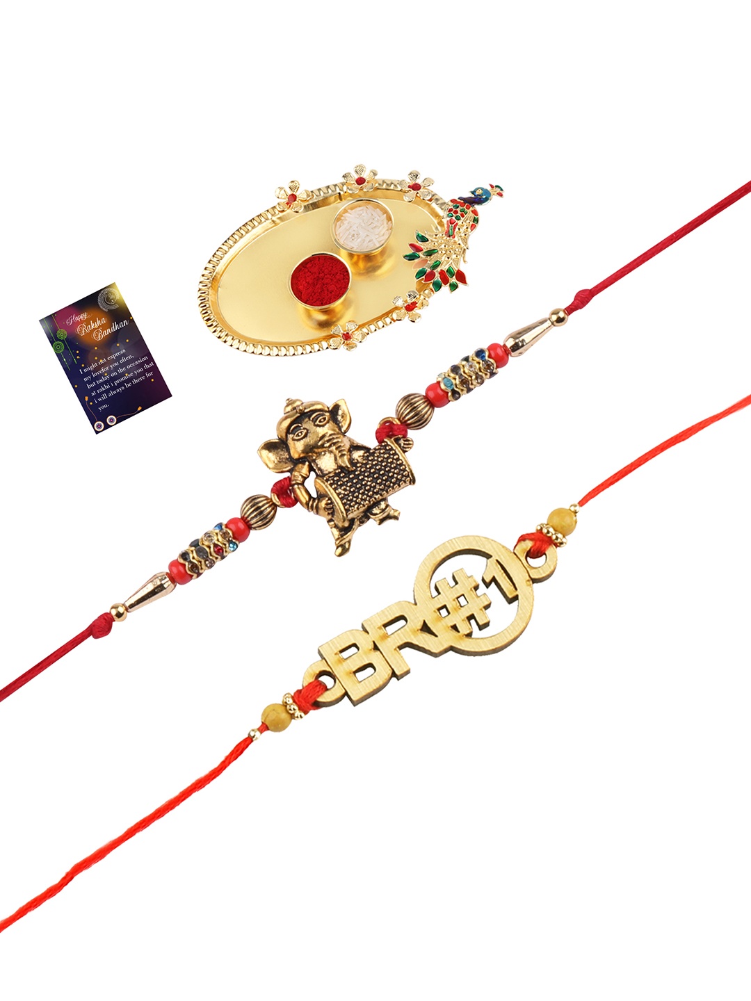 

Silver Shine Rakhi Combo With Pooja Thali, Multi