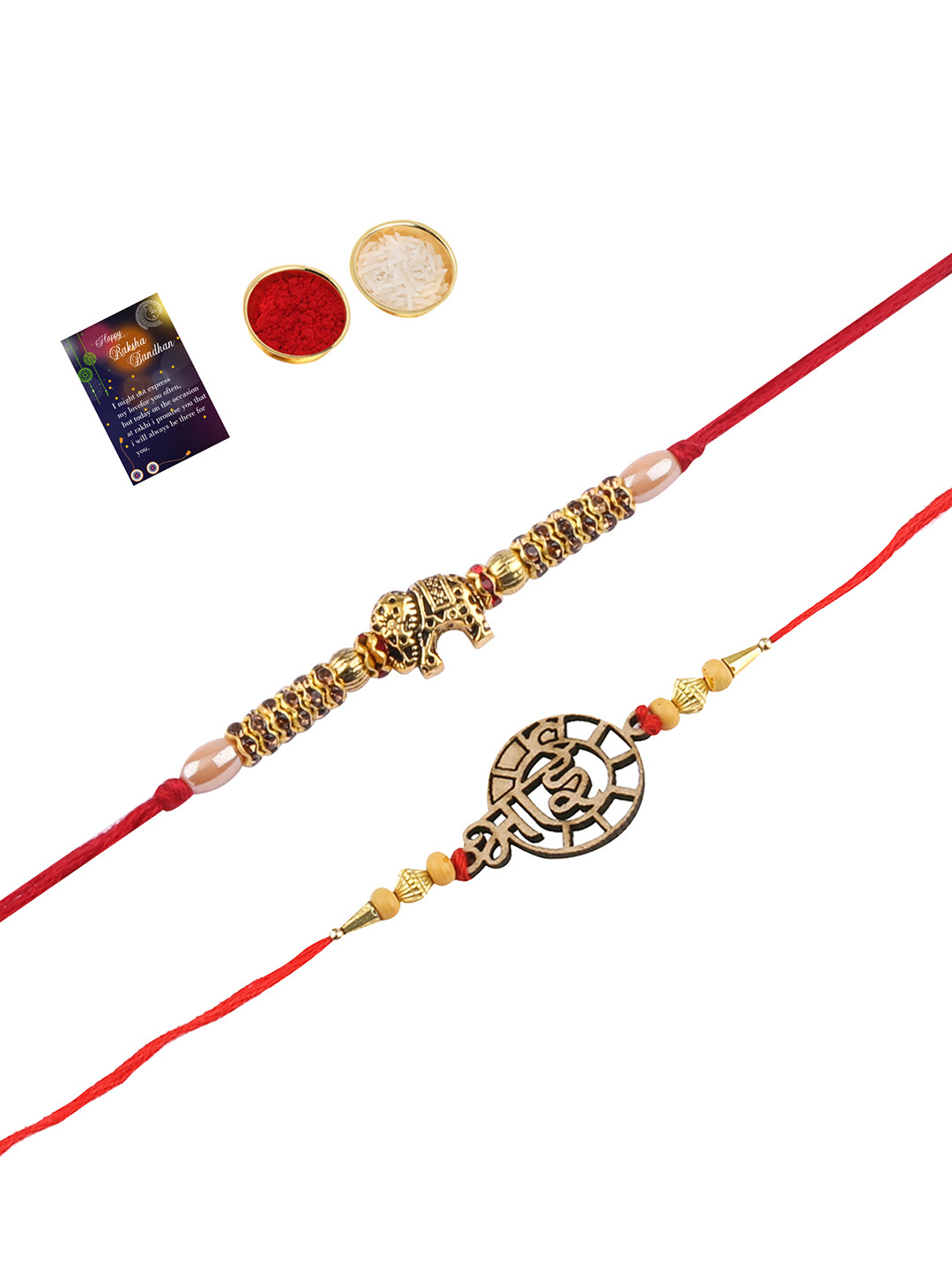 

Silver Shine 2 Rakhi With Roli Chawal Greeting Card, Multi