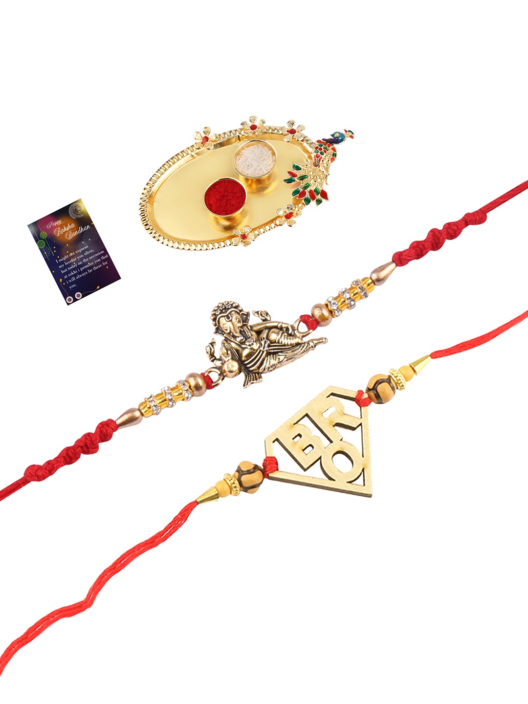 

Silver Shine Pack Of 5 Multicoloured Rakhi With Roli Chawal Set, Multi