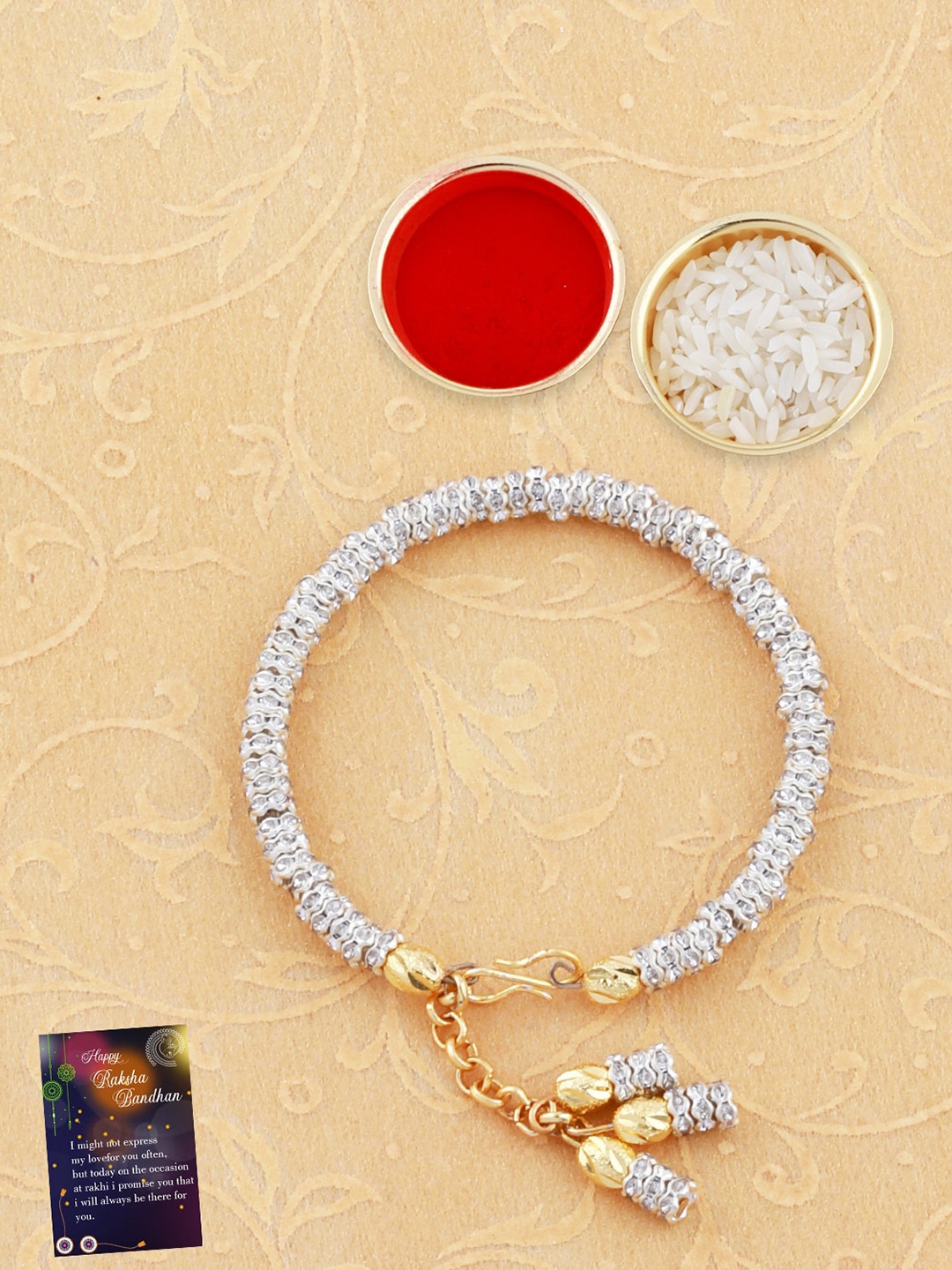 

Silver Shine 1 Rakhi 1 Bhabhi Rakhi With Roli Chawal Greeting Card, Red