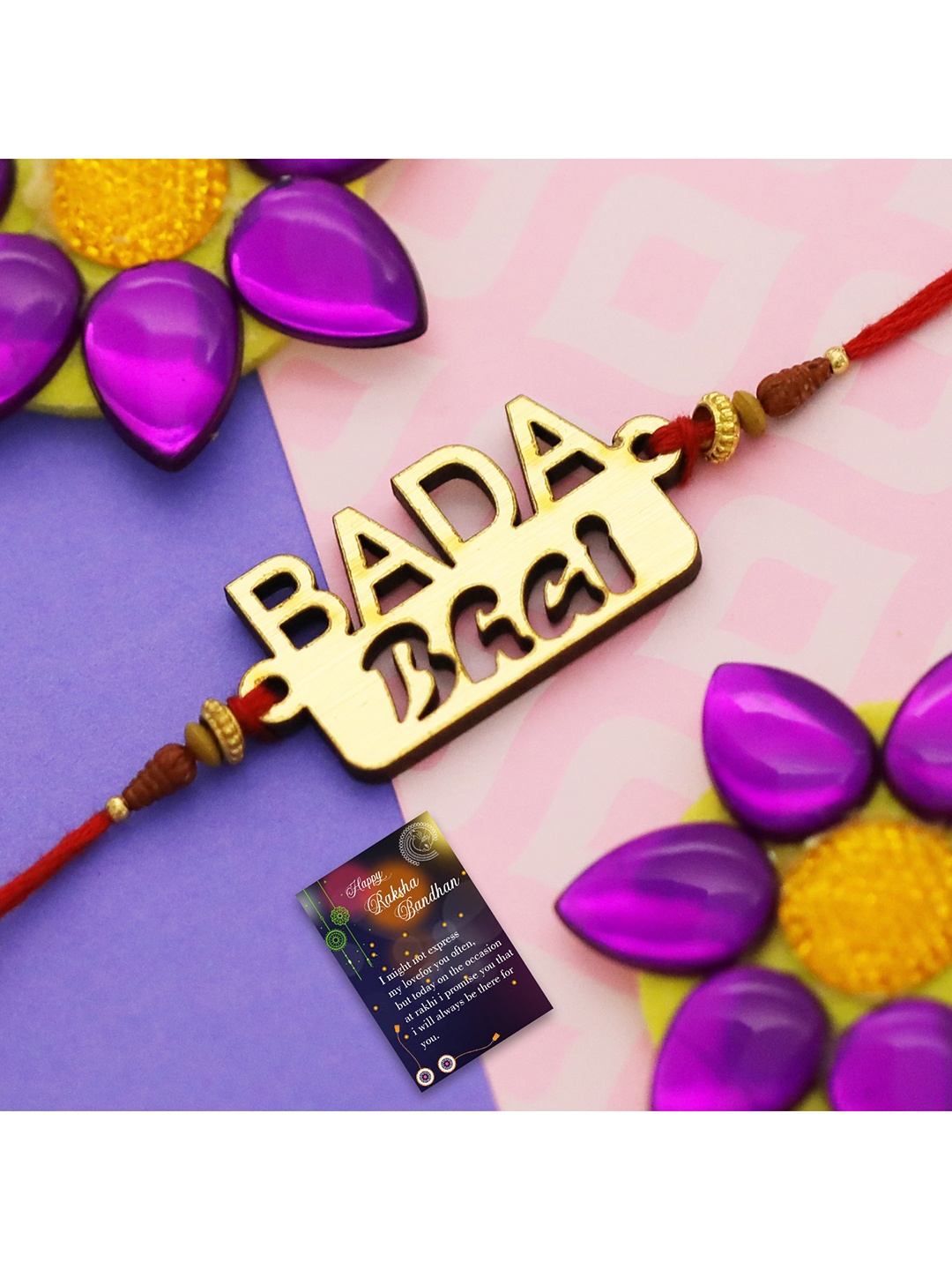 

Silver Shine Set Of 2 Rakhi with Roli Chawal Greeting Card, Multi