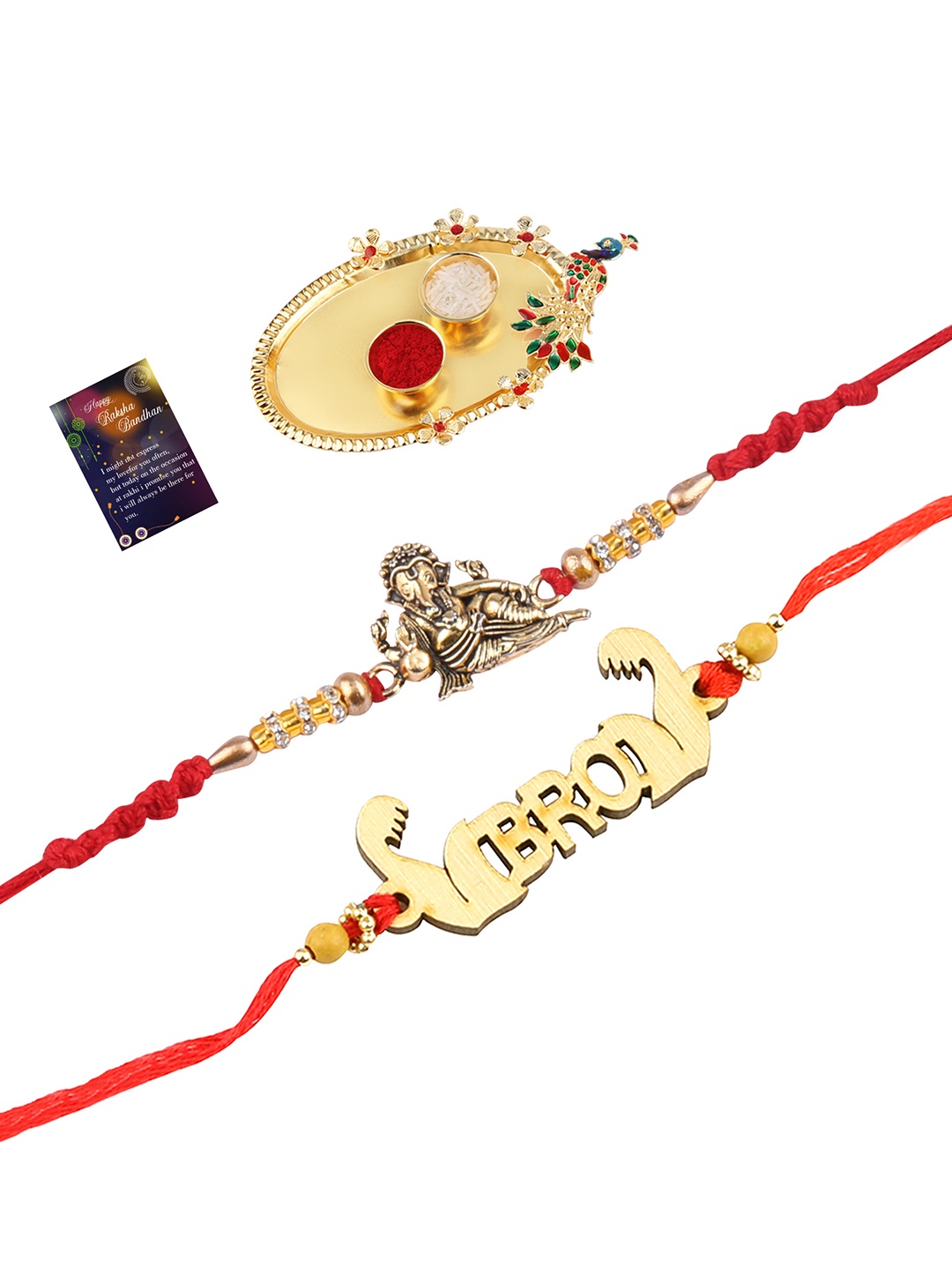 

Silver Shine 2 Rakhi with Pooja Thali Roli Chawal and Greeting Card, Multi