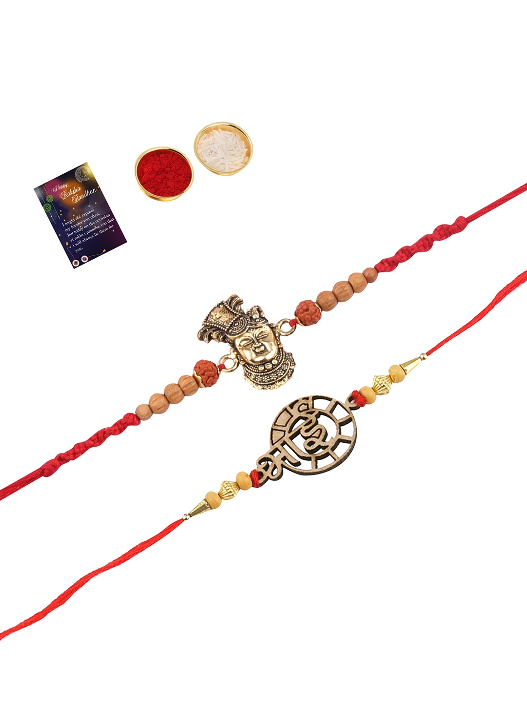 

Silver Shine Red 2 Rakhi With Roli Chawal Greeting Card