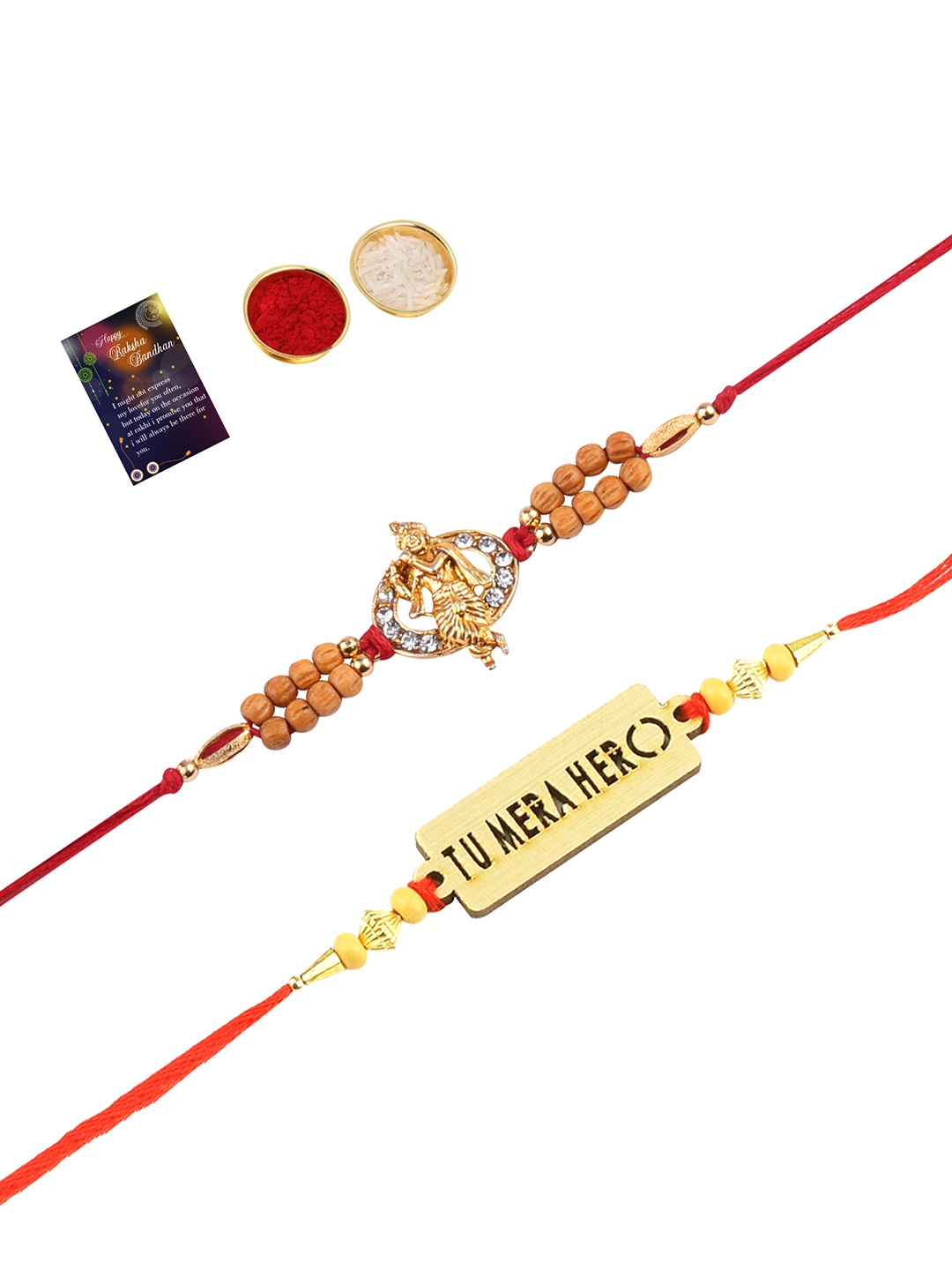 

Silver Shine Red 2 Rakhi With Roli Chawal Greeting Card