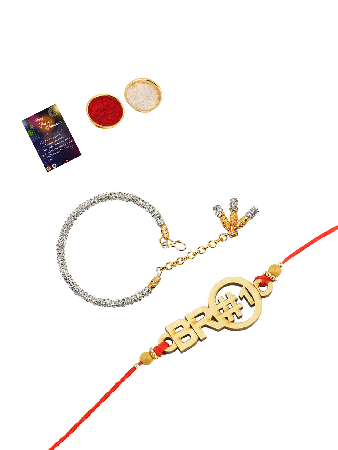 

Silver Shine 2 Bhaiya Bhabhi Rakhi with Roli Chawal Greeting Card, Multi