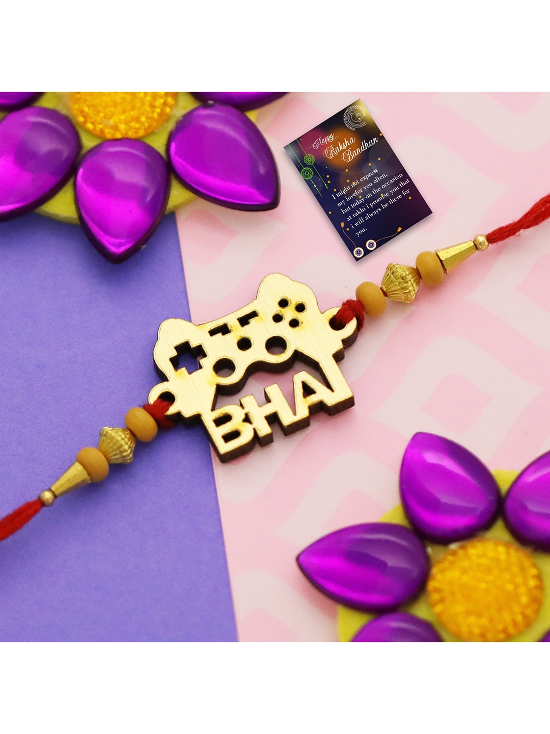 

Silver Shine Red 2 Rakhi With Roli Chawal and Greeting Card, Multi