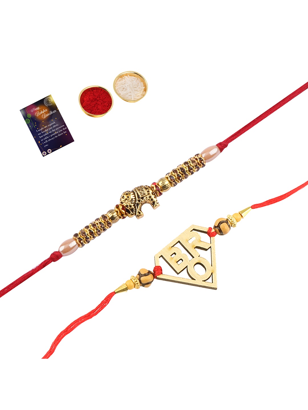 

Silver Shine 2 Rakhi With Roli Chawal Greeting Card, Red