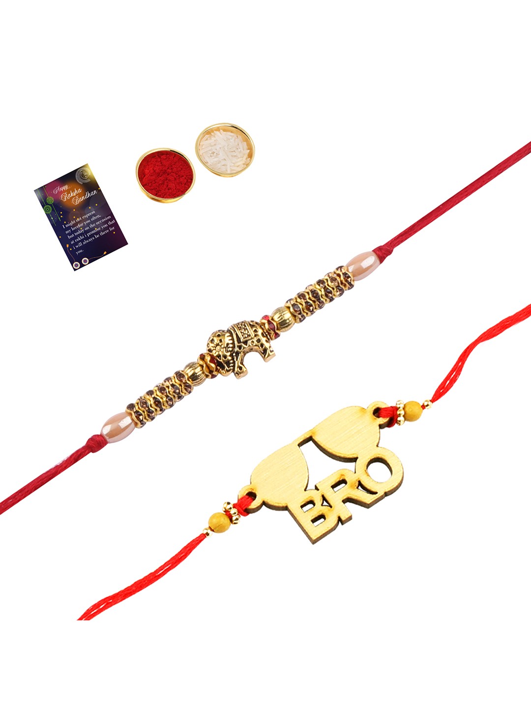 

Silver Shine 2 Rakhi with Roli Chawal, Red