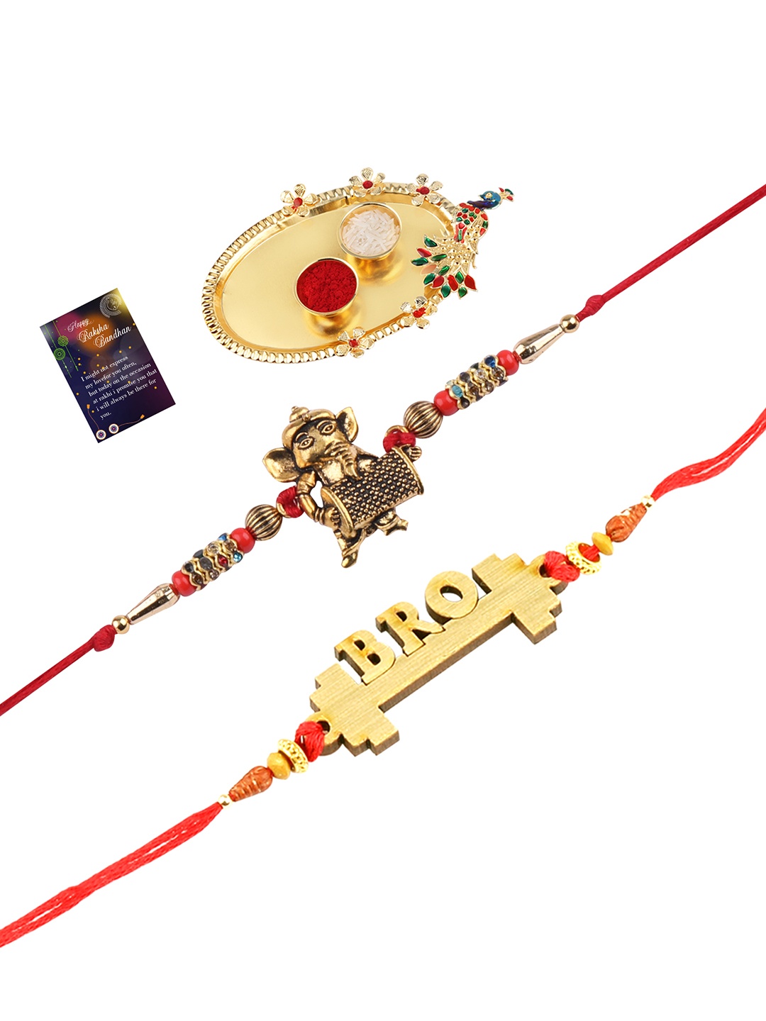 

Silver Shine Pack Of 5 Multicoloured Rakhi With Roli Chawal Set, Multi