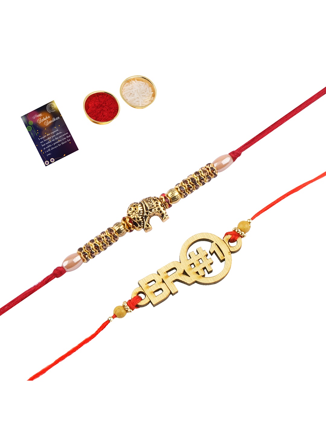 

Silver Shine Red 2 Rakhi With Roli Chawal and Greeting Card