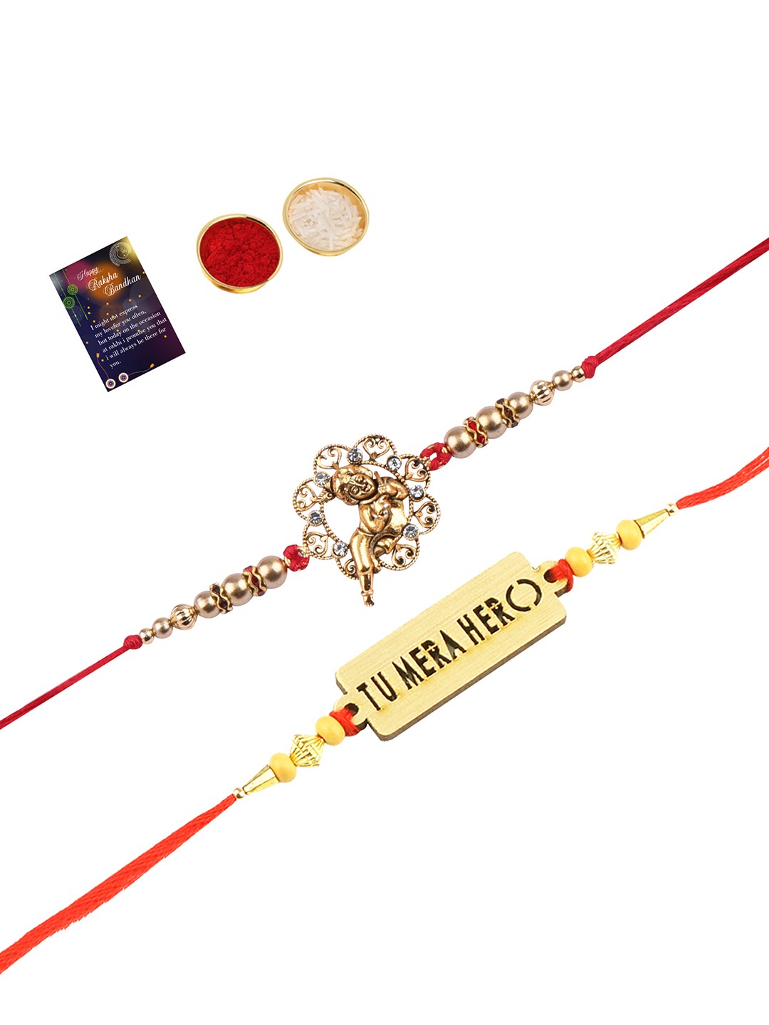 

Silver Shine 2 Rakhi with Roli Chawal, Red