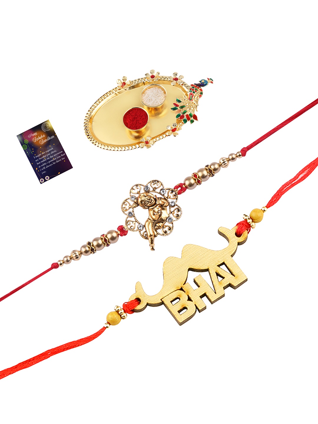 

Silver Shine Pack Of 5 Multicoloured Rakhi With Roli Chawal Set, Multi