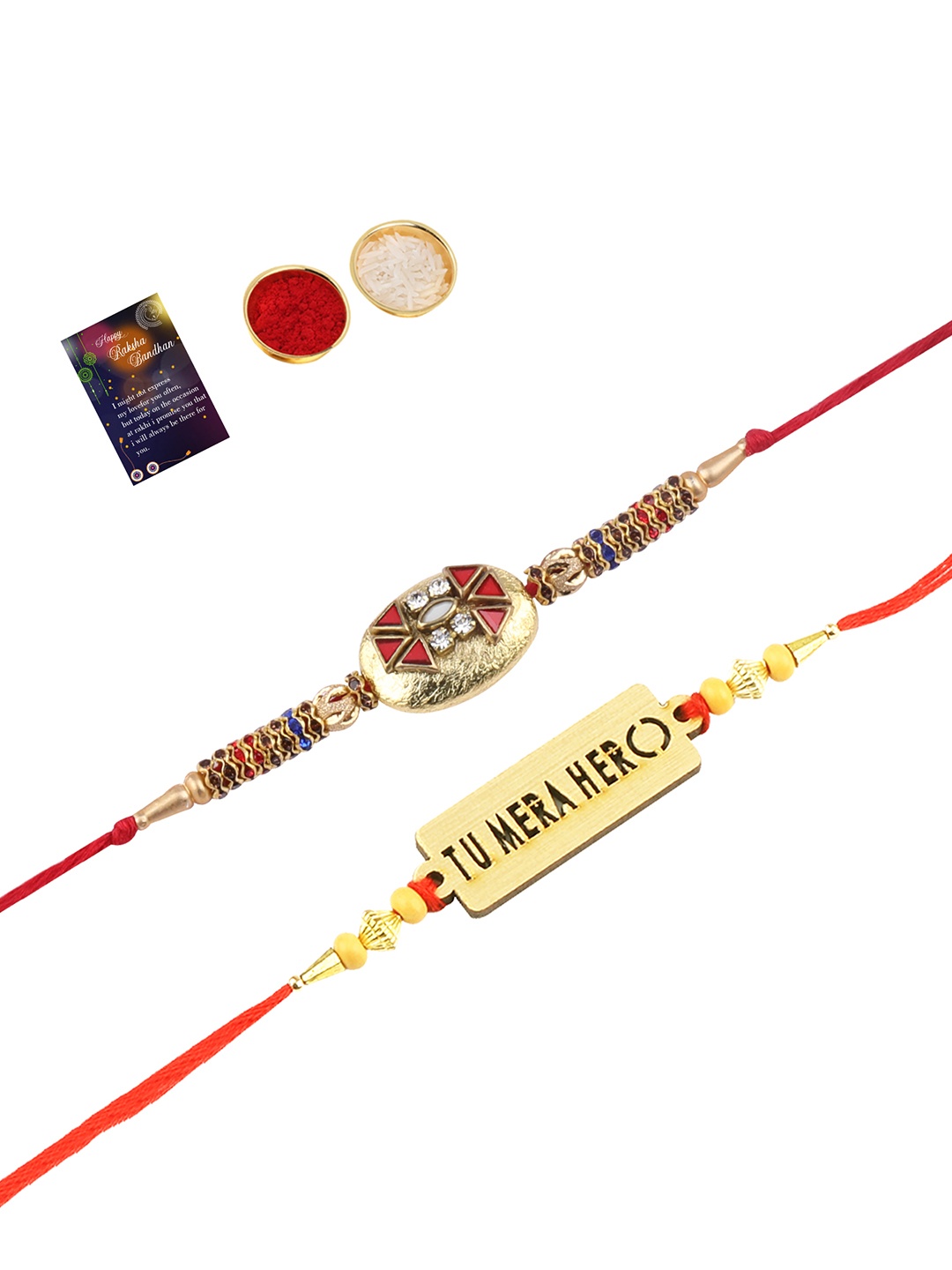 

Silver Shine Rakhi Combo With Roli Chawal Greeting Card, Multi