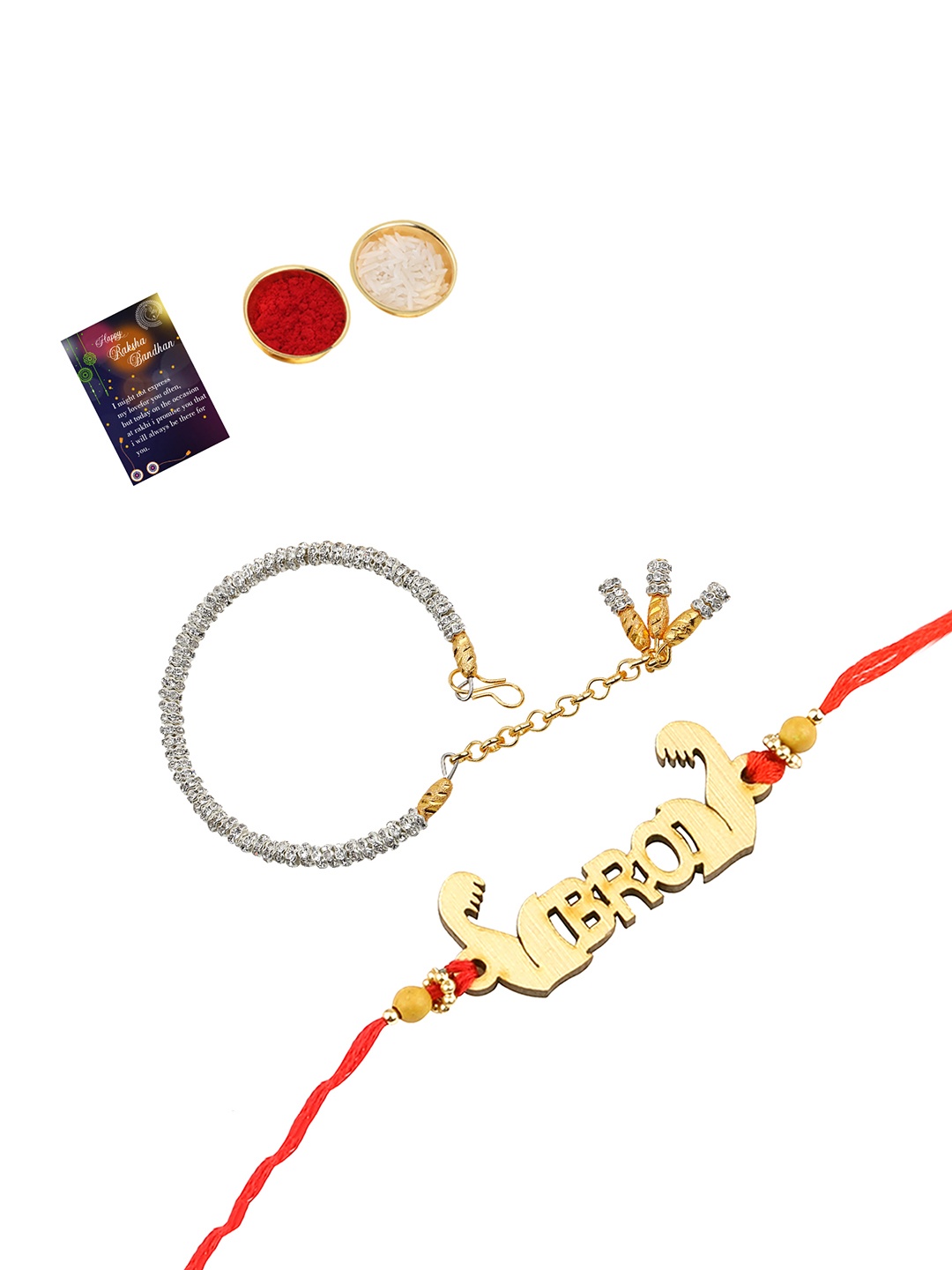 

Silver Shine 4 Pieces Multicolored Beaded Rakhi Combo Set, Multi