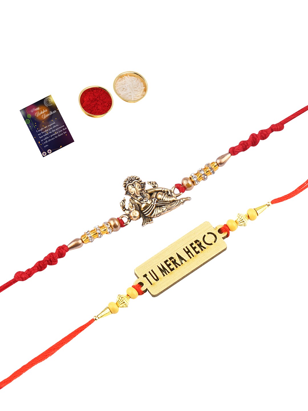 

Silver Shine 2 Rakhi with Roli Chawal, Gold
