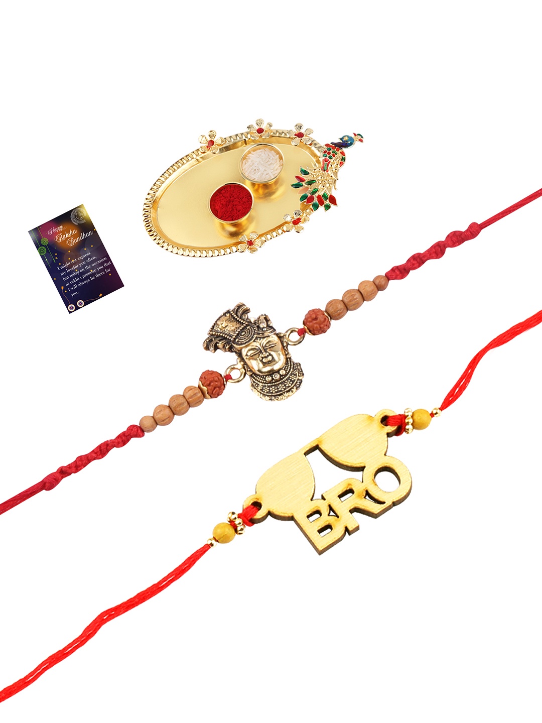

Silver Shine 4 Pieces Multicolored Beaded Rakhi Combo Set, Multi