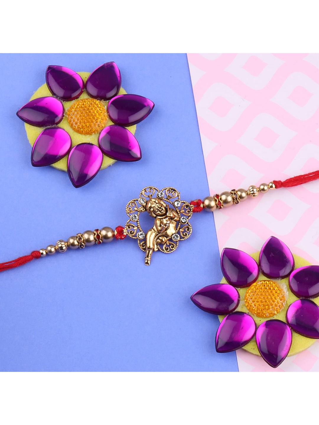 

Silver Shine Pack Of 5 Multicoloured Rakhi With Roli Chawal, Red