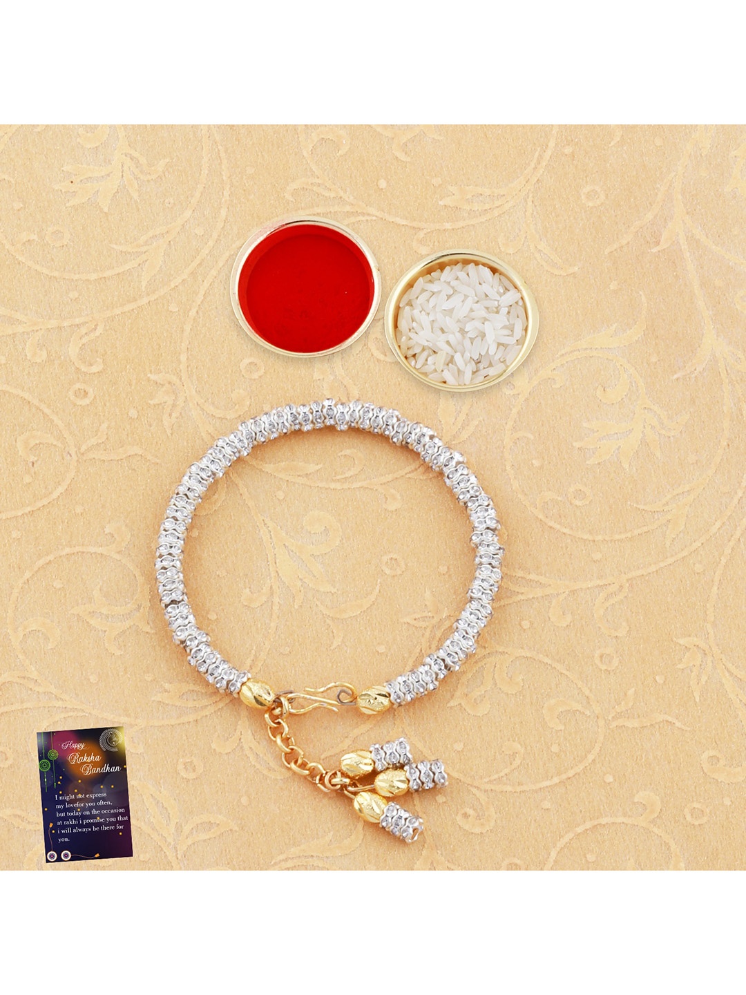 

Silver Shine 2 Bhaiya Bhabhi Rakhi with Roli Chawal Greeting Card, Multi
