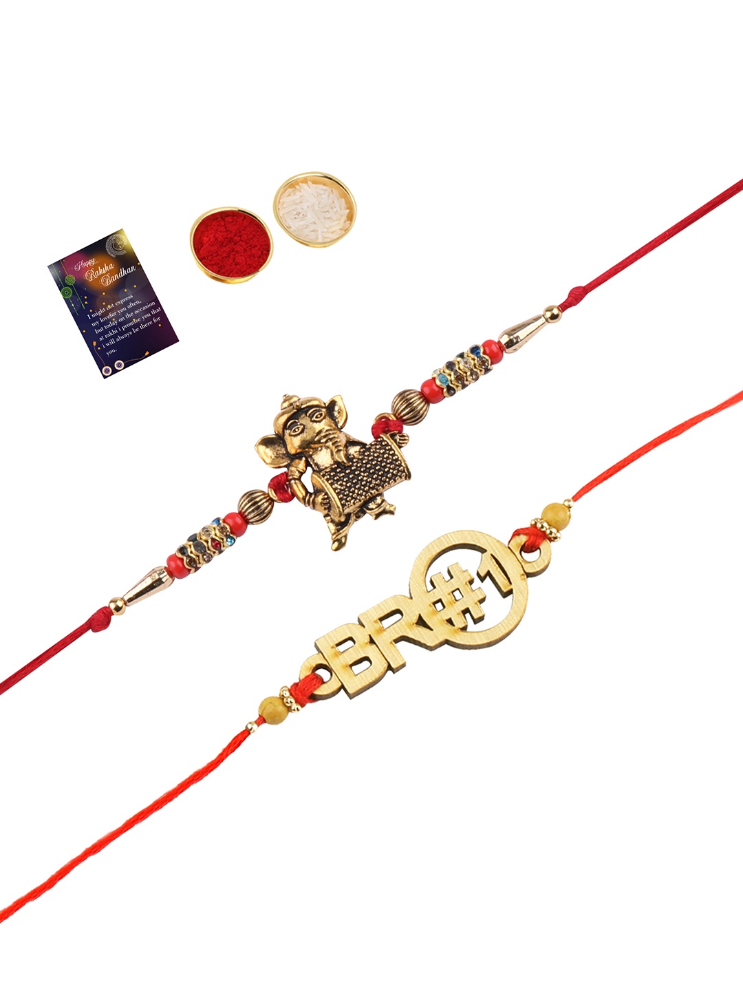 

Silver Shine 2 Rakhi with Roli Chawal Greeting Card, Red