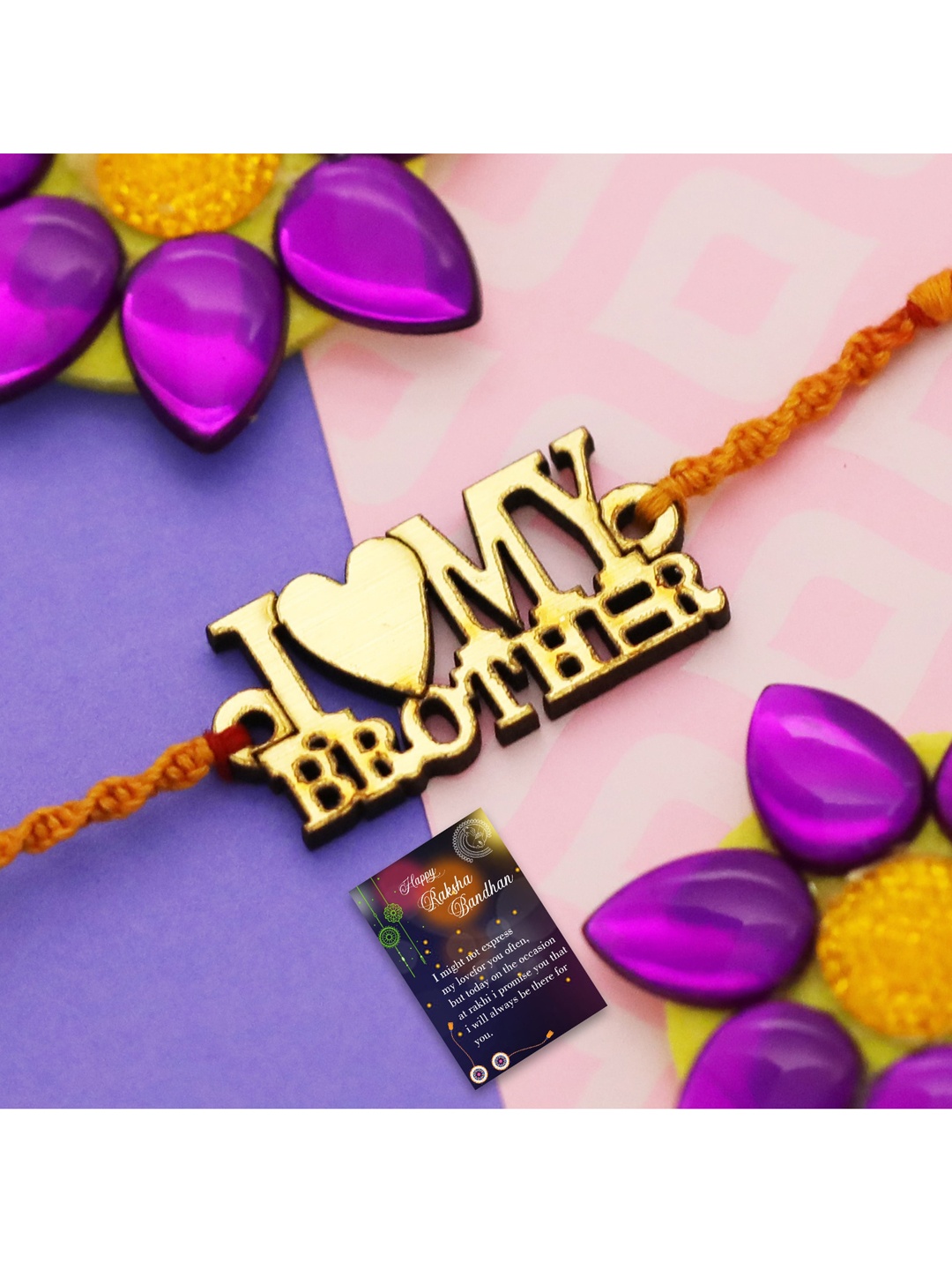 

Silver Shine Set Of 2 Rakhi with Roli Chawal Greeting Card, Gold