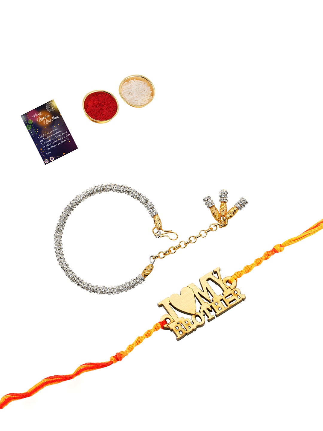 

Silver Shine 1 Rakhi 1 Bhabhi Rakhi With Pooja Thali Roli Chawal, Multi