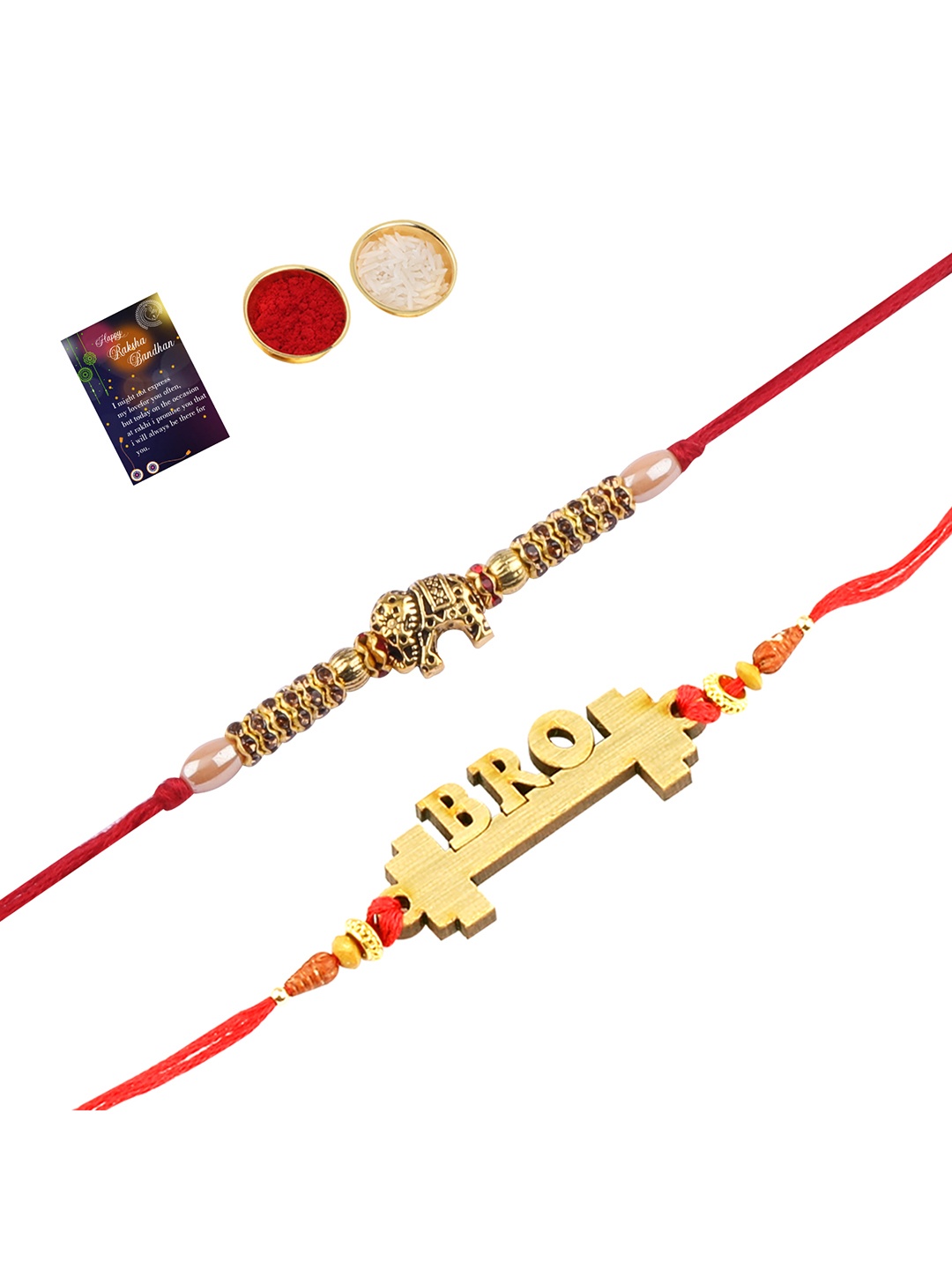 

Silver Shine 2 Rakhi with Roli Chawal Greeting Card, Red