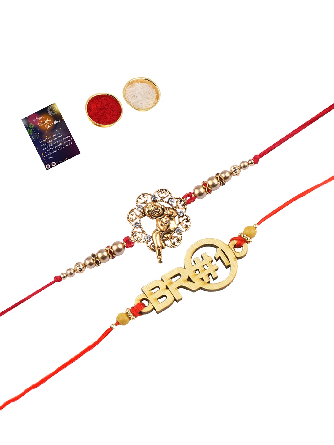 

Silver Shine 2 Rakhi with Roli Chawal, Red