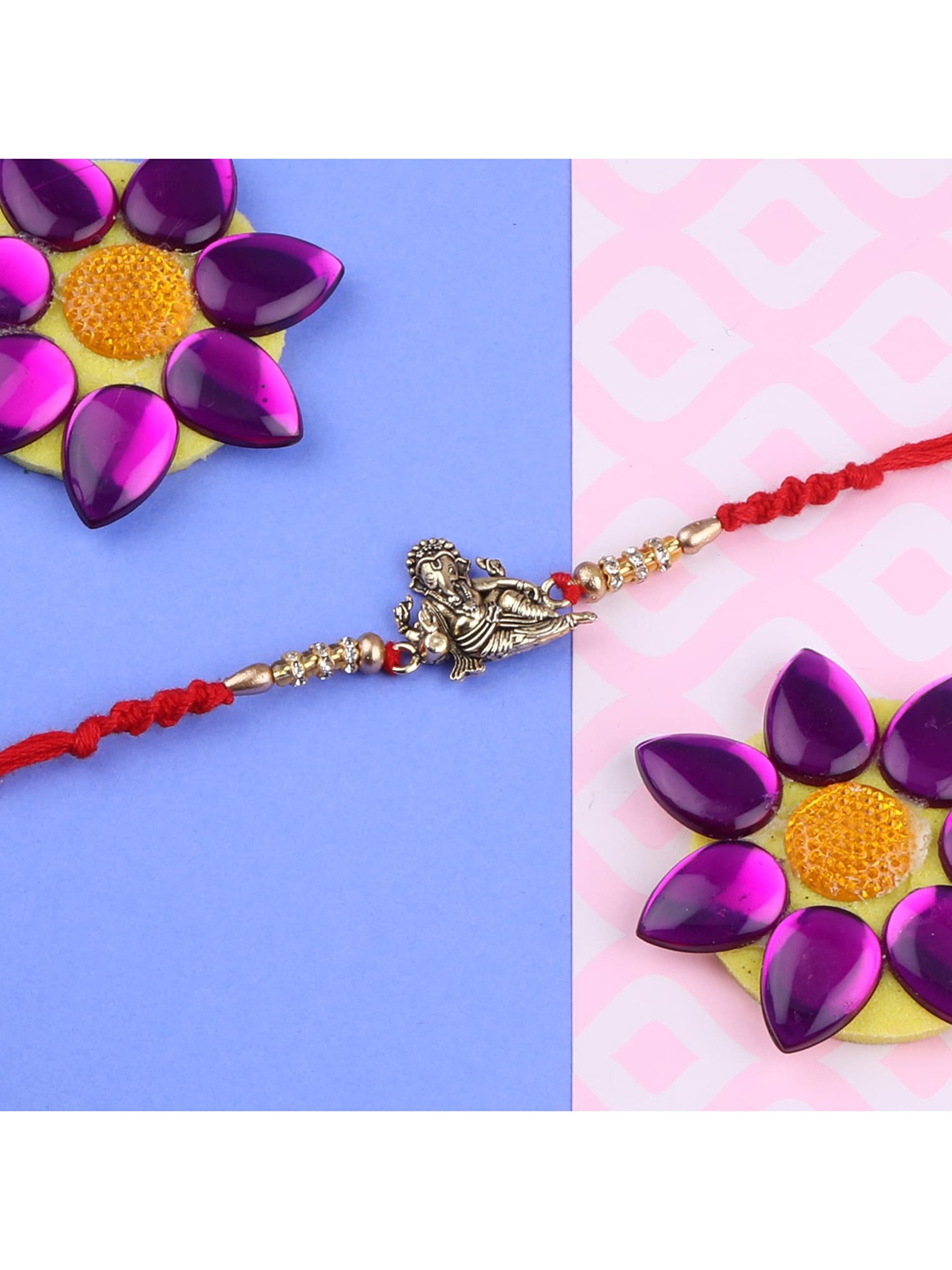 

Silver Shine 3 Rakhi with Pooja Thali Roli Chawal Greeting Card, Multi