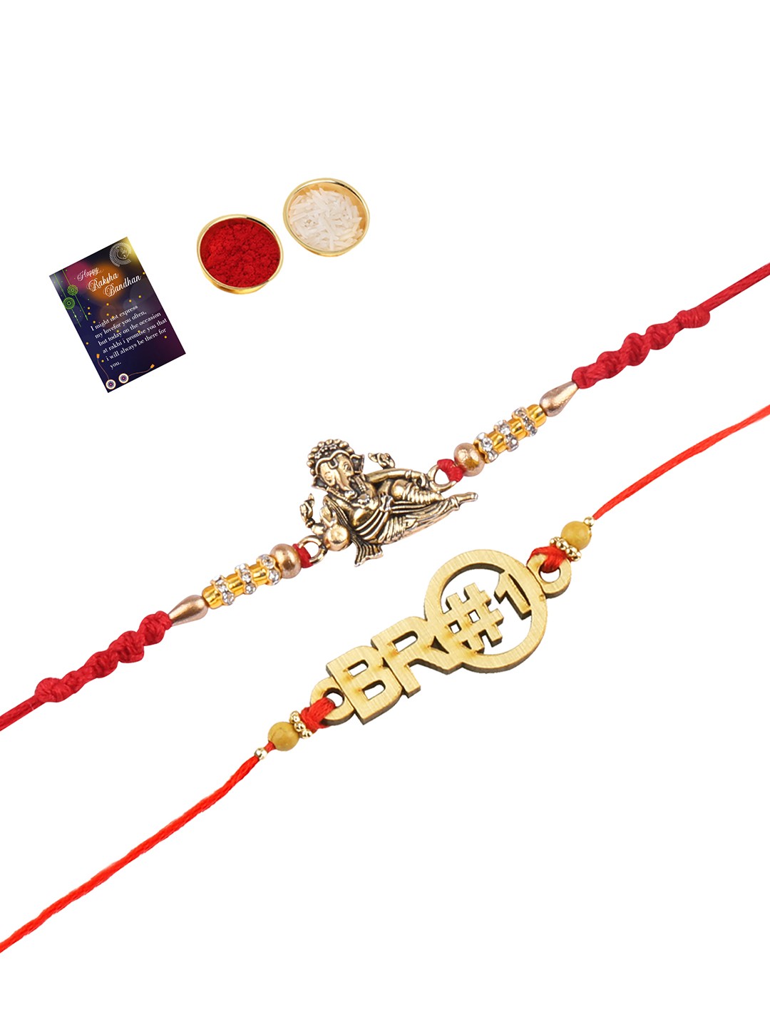 

Silver Shine Set of 2 Rakhi with Roli Chawal & Greeting Card, Multi