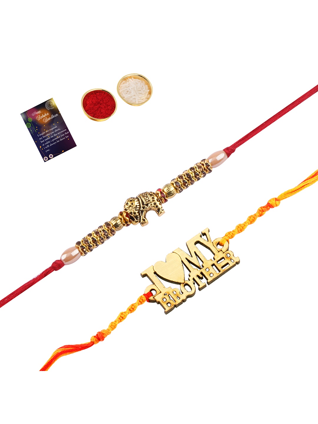 

Silver Shine 2 Rakhi with Roli Chawal Greeting Card, Multi