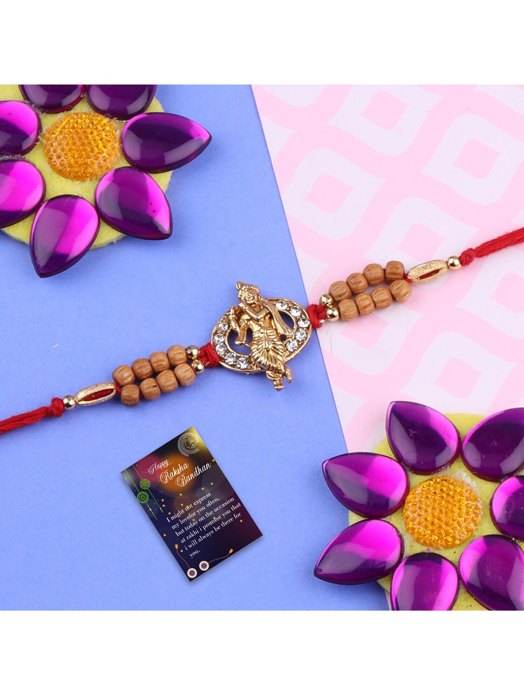 

Silver Shine 2 Rakhi With Roli Chawal Greeting Card, Red