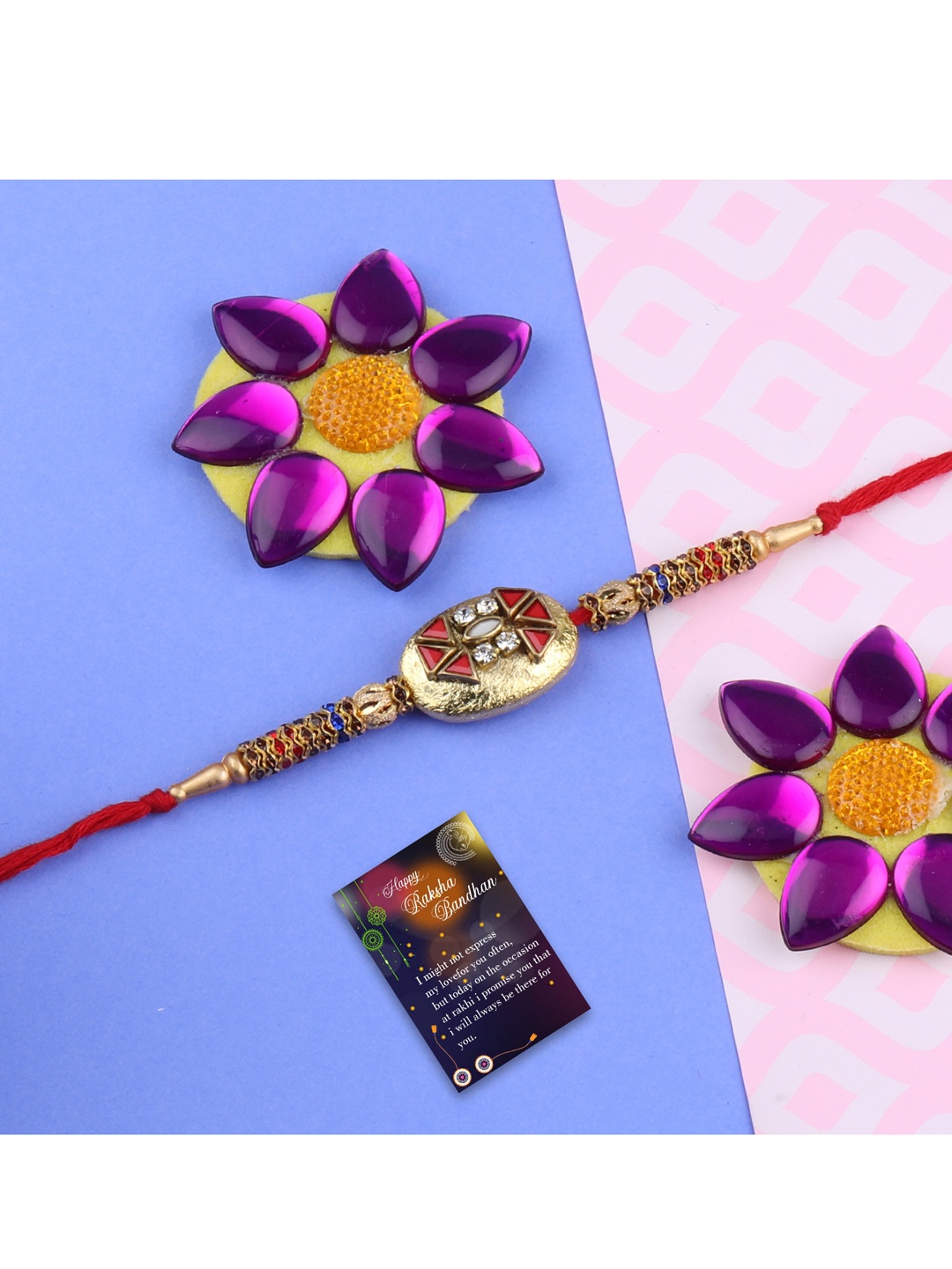 

Silver Shine 2 Rakhi with Roli Chawal, Red