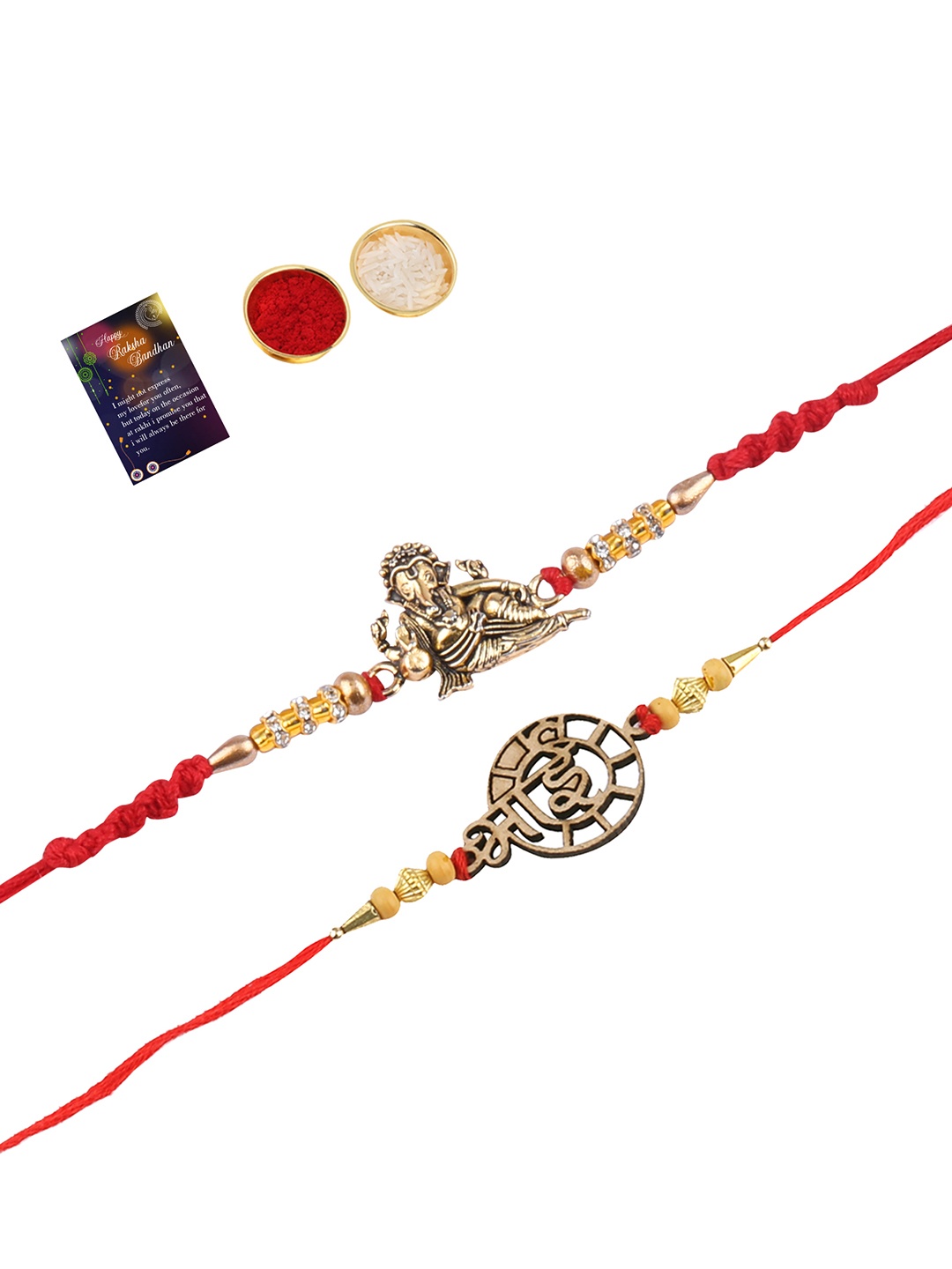 

Silver Shine 2 Rakhi with Roli Chawal Greeting Card, Multi