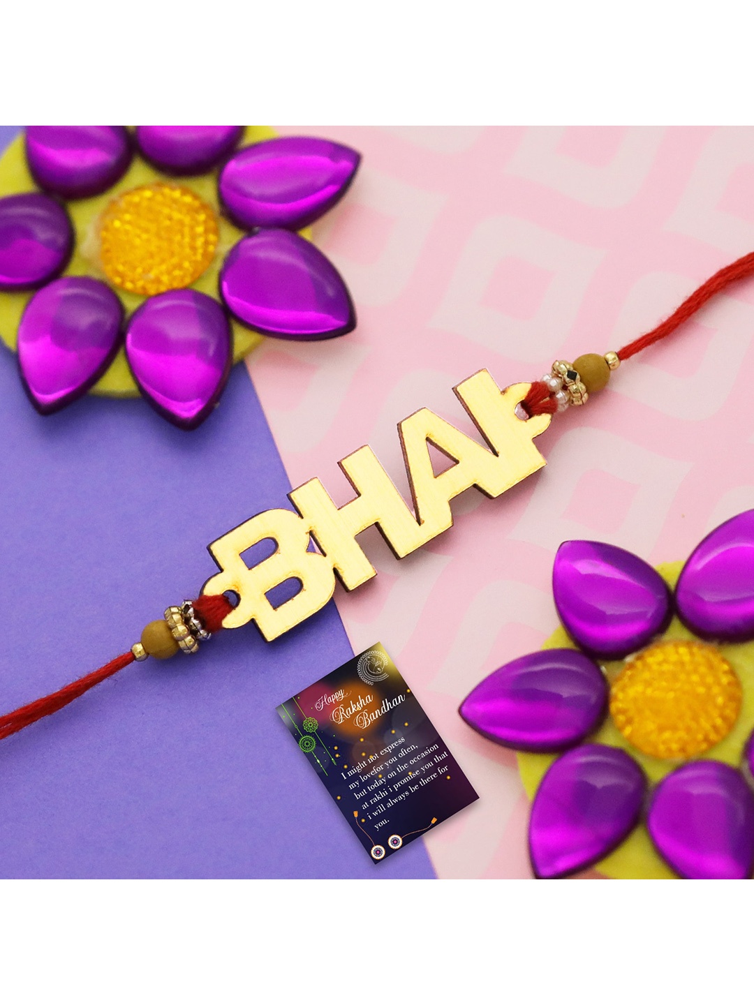 

Silver Shine Set Of 2 Rakhi with Roli Chawal Greeting Card, Gold