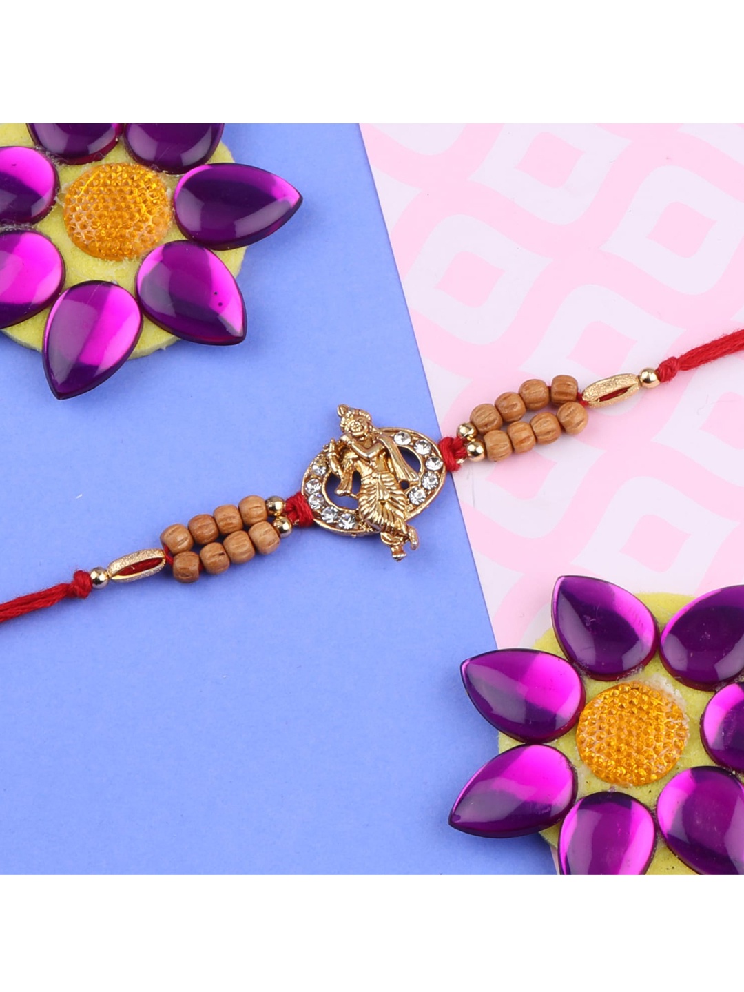 

Silver Shine 3 Rakhi With Pooja Thali Roli Chawal And Greeting Card, Multi