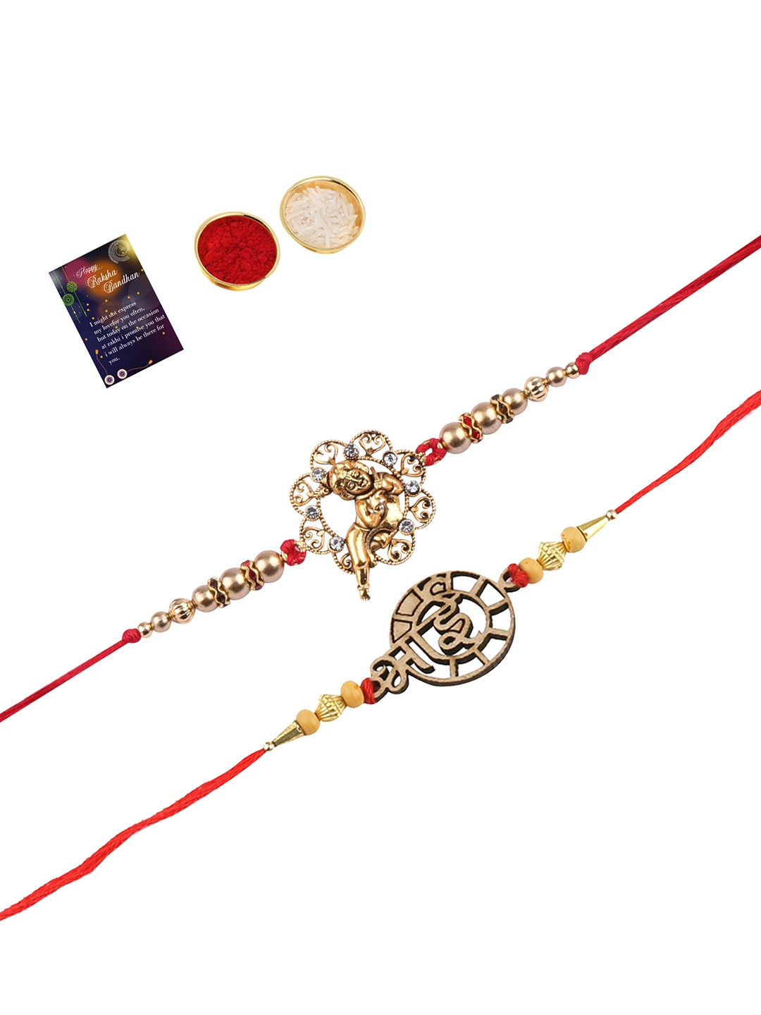 

Silver Shine Red 2 Rakhi With Roli Chawal Greeting Card