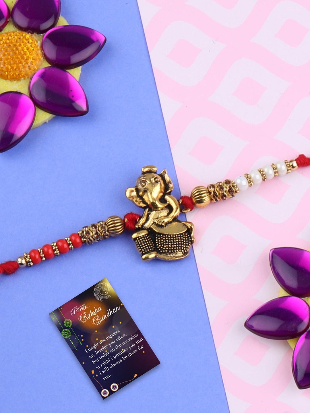 

Silver Shine 2 Rakhi With Roli Chawal and Greeting Card, Multi