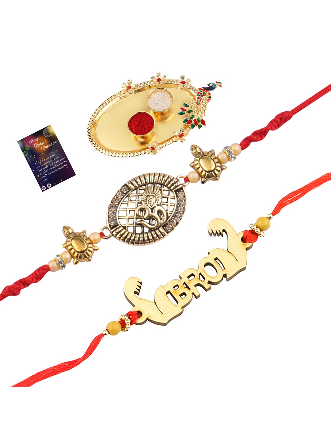 

Silver Shine 2 Rakhi with Pooja Thali Roli Chawal and Greeting Card, Multi