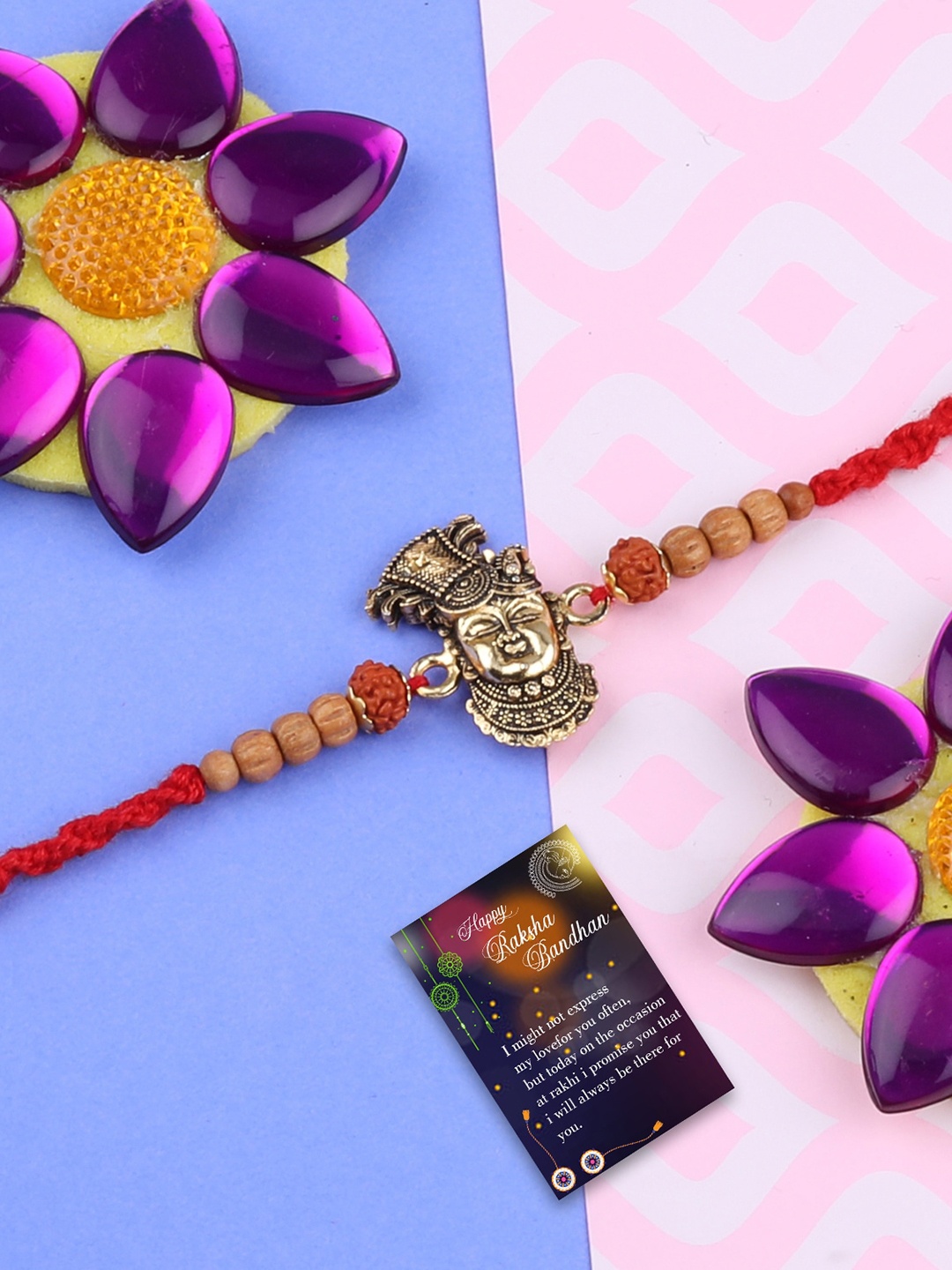 

Silver Shine Red 2 Rakhi With Roli Chawal and Greeting Card