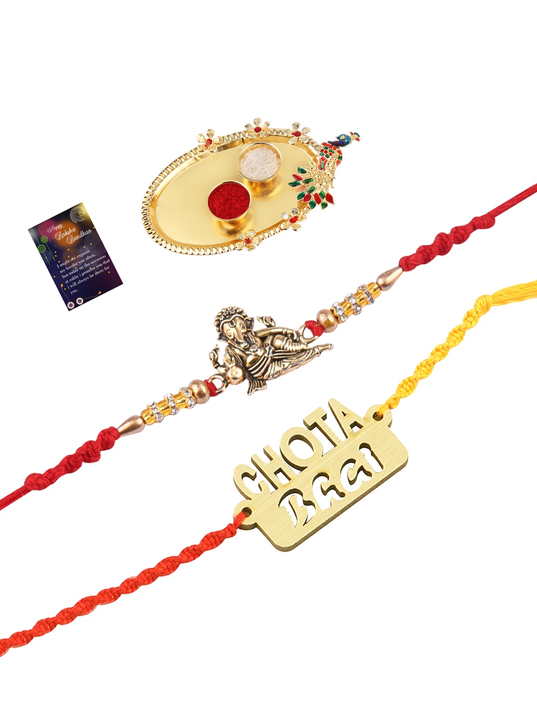 

Silver Shine Rakhi Combo With Pooja Thali, Multi