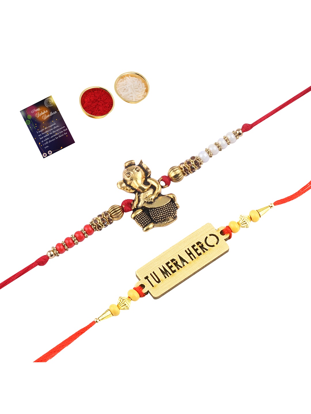 

Silver Shine 2 Rakhi With Pooja Thali Roli Chawal And Greeting Card, Multi