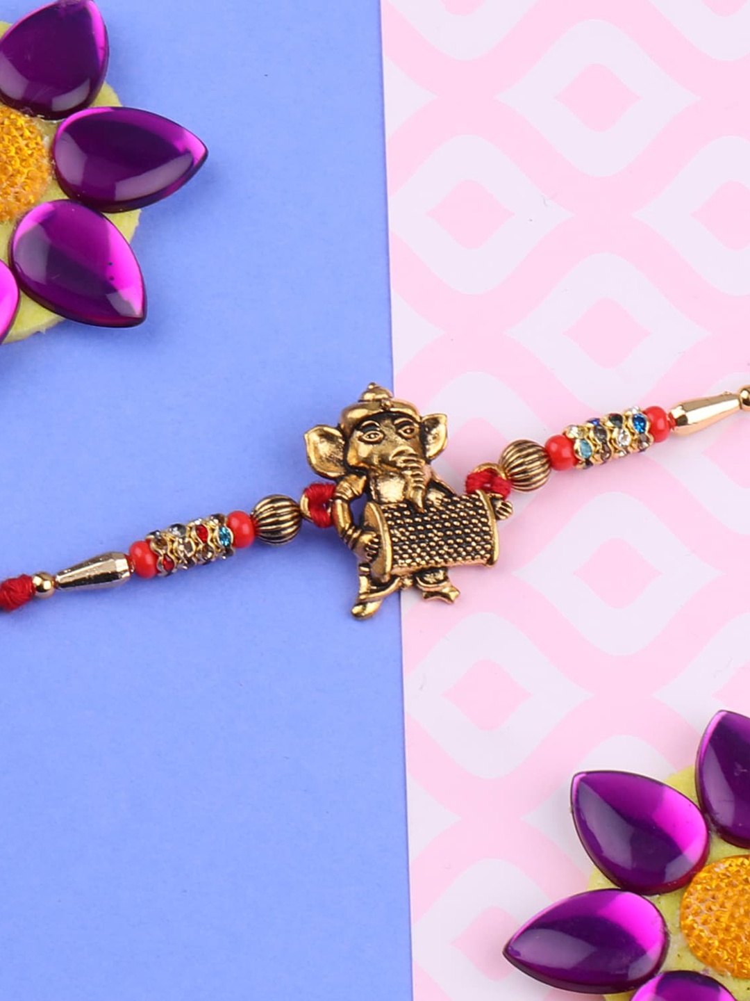 

Silver Shine 3 Rakhi With Pooja Thali Roli Chawal Greeting Card, Multi