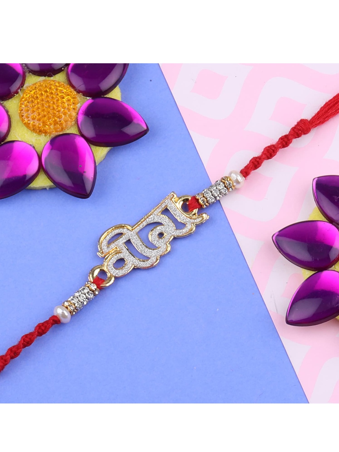 

Silver Shine Red 5 Rakhi With Pooja Thali Roli Chawal & Greeting Card
