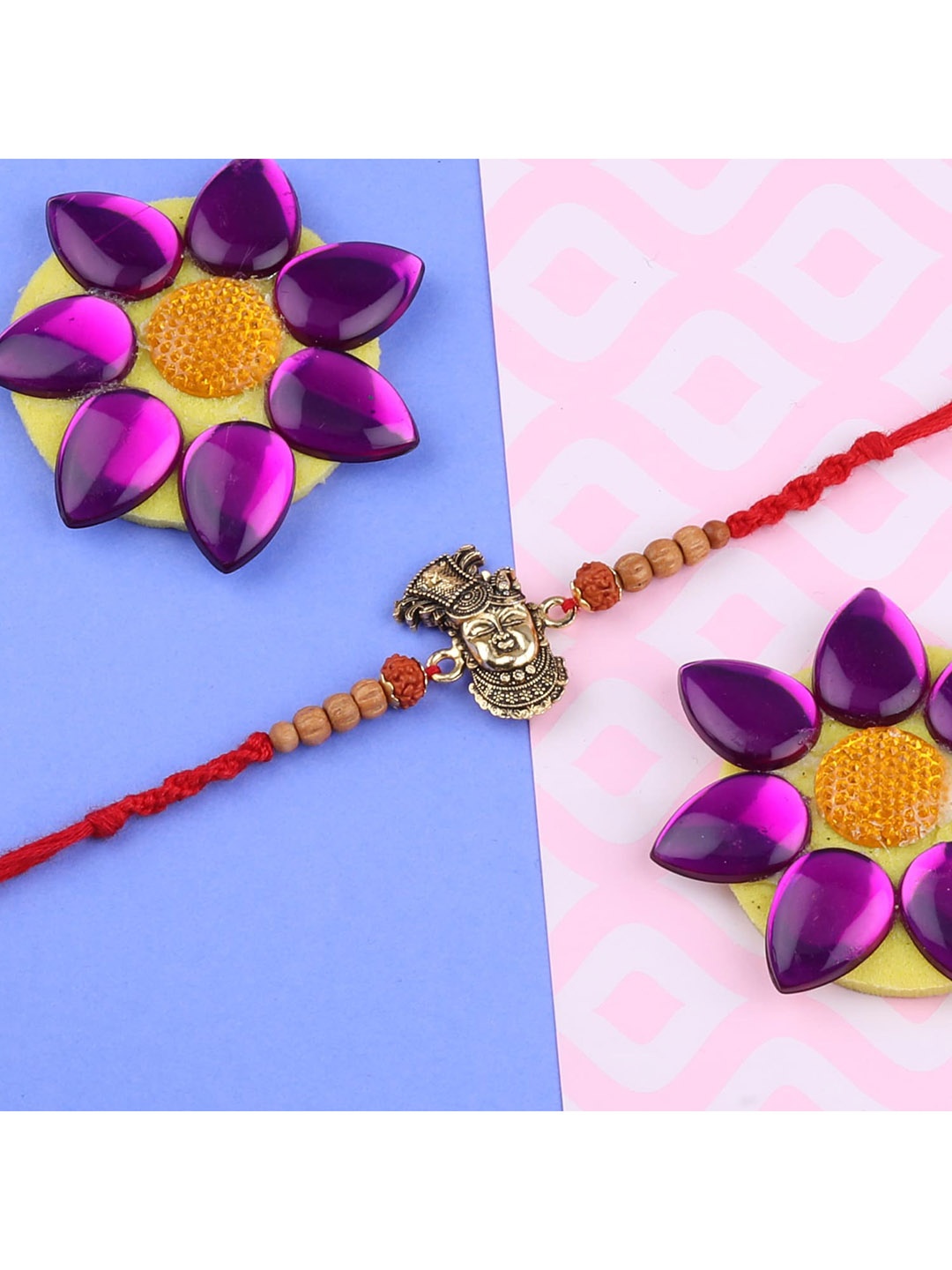 

Silver Shine Red 5 Rakhi With Pooja Thali Roli Chawal & Greeting Card