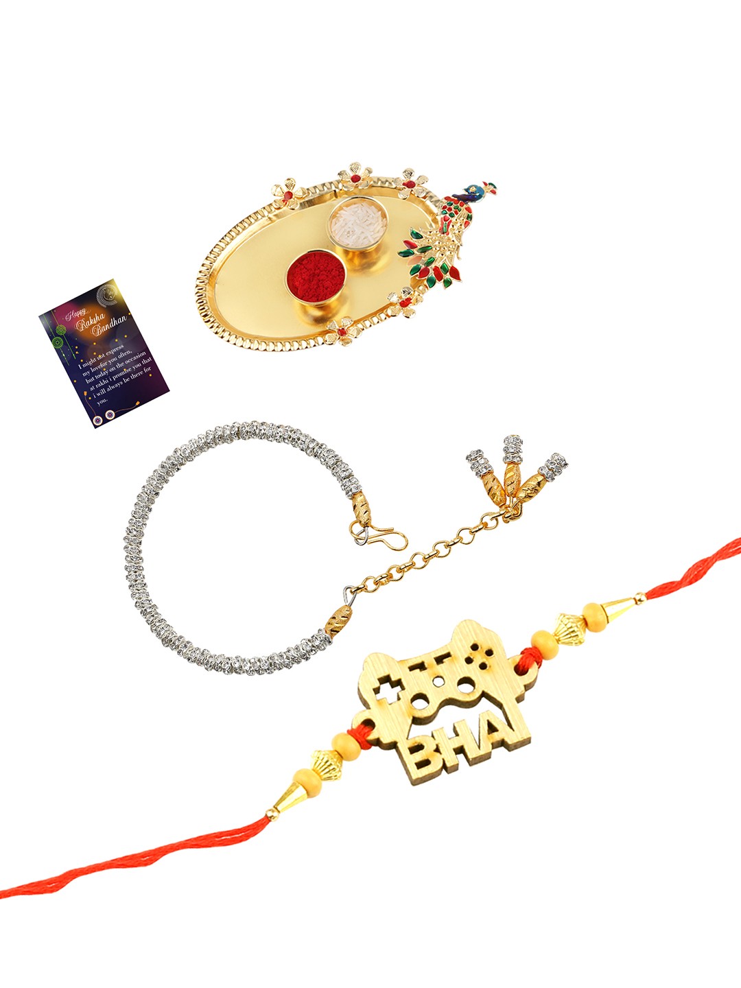 

Silver Shine Set of 2 Multicolored Beaded Rakhi With Roli Chawal & Greeting Card, Multi