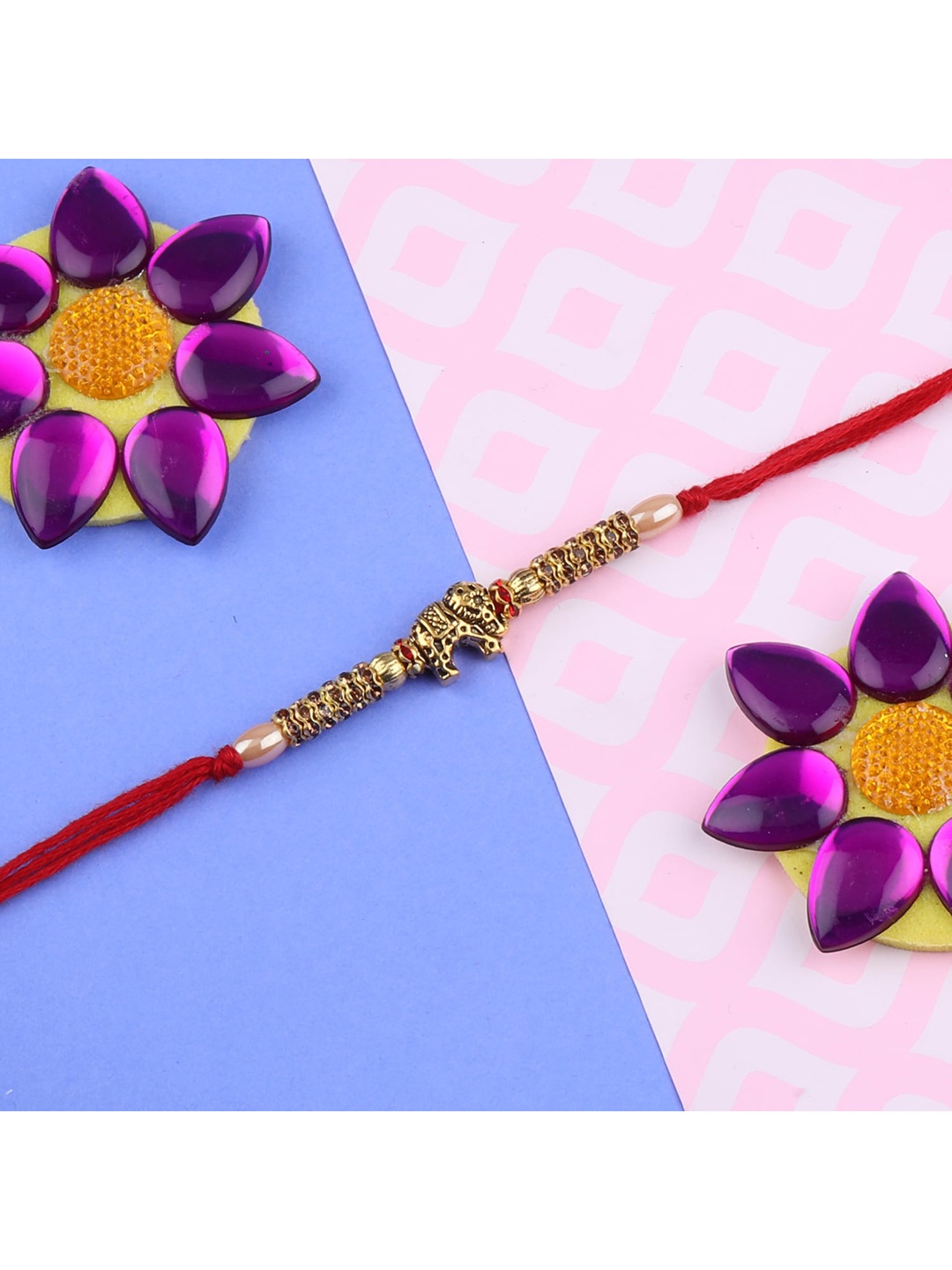 

Silver Shine 4 Rakhi with Pooja Thali Roli Chawal and Greeting Card, Multi