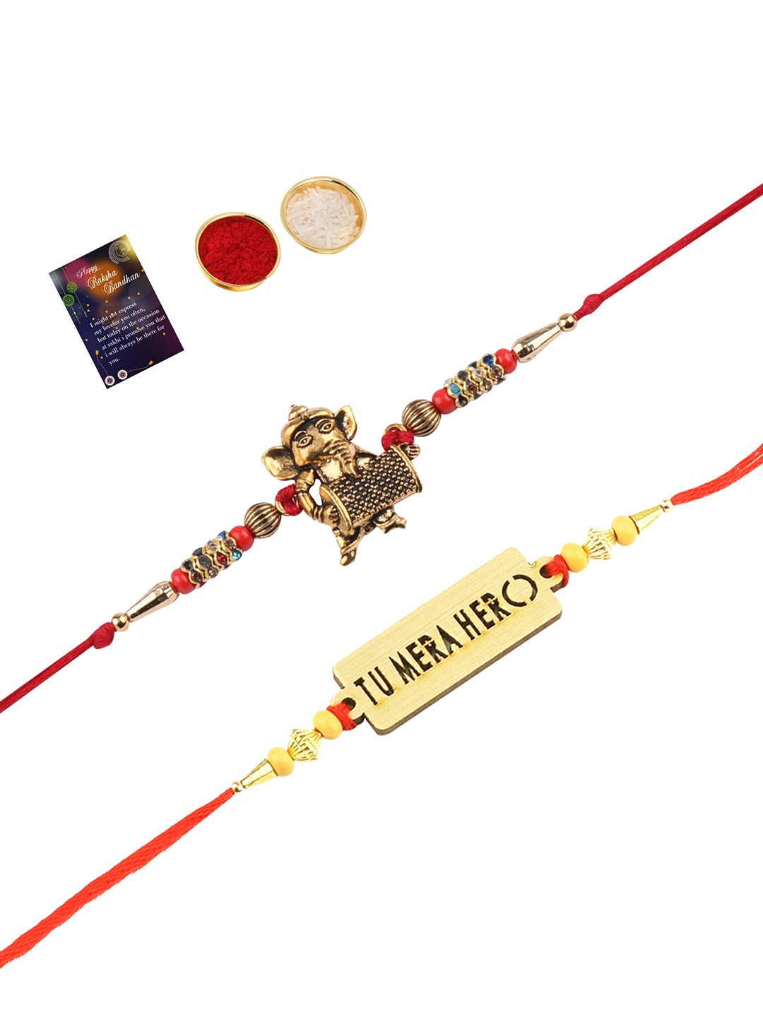 

Silver Shine Red 2 Rakhi With Roli Chawal Greeting Card