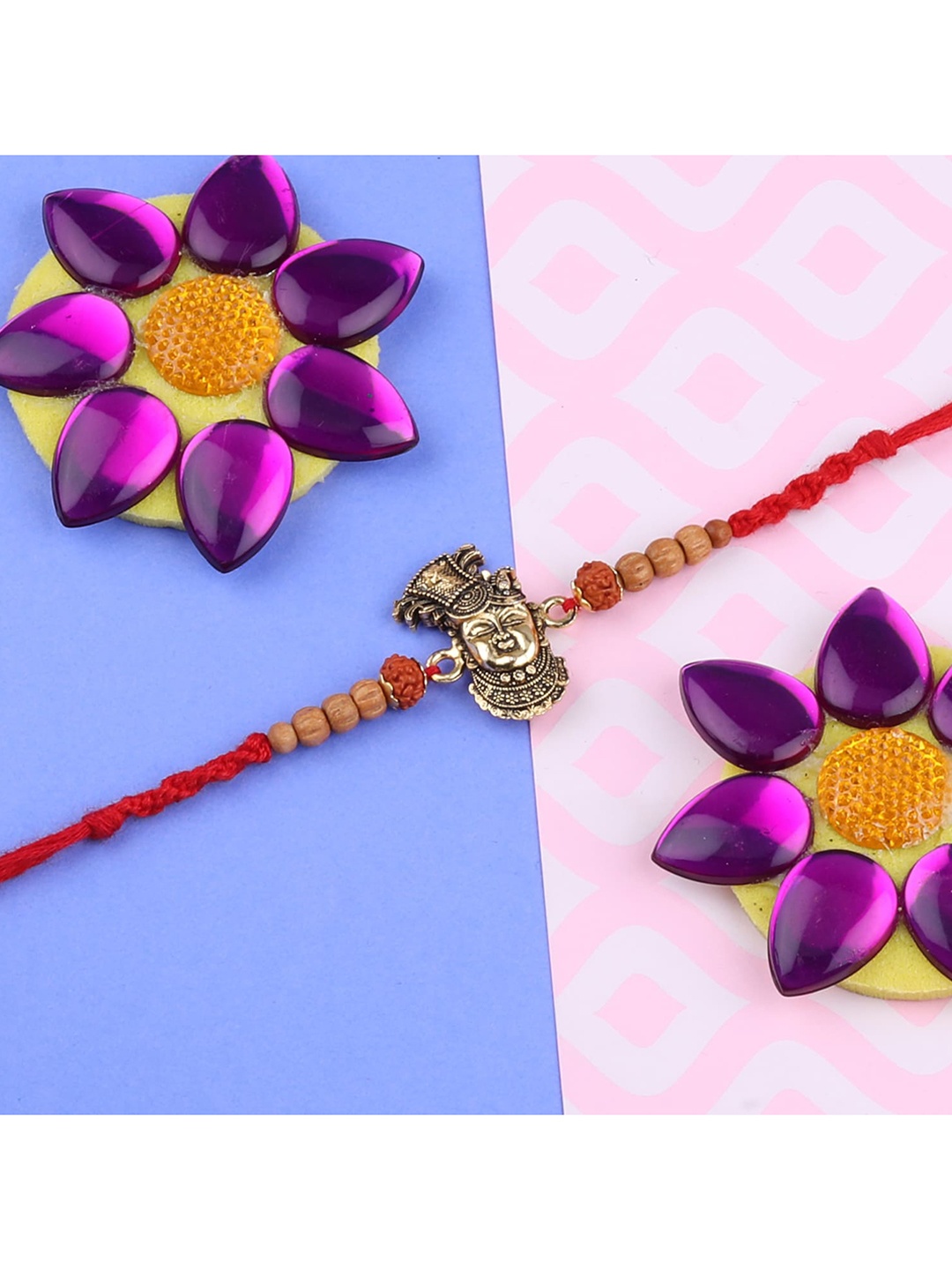 

Silver Shine Pack Of 3 Rakhi with Pooja Thali Roli Chawal and Greeting Card, Multi