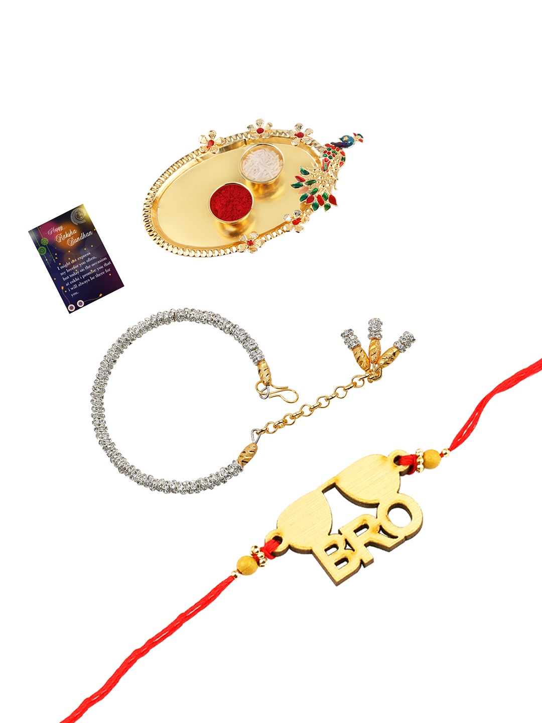 

Silver Shine 1 Rakhi 1 Bhabhi Rakhi With Pooja Thali Roli Chawal, Multi