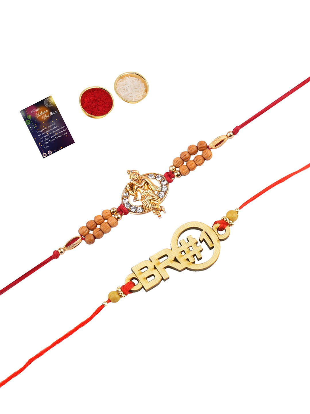 

Silver Shine 2 Rakhi With Roli Chawal Greeting Card, Multi